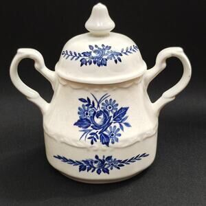 Vintage J & G Meakin Dresden Blue Covered Sugar Bowl w/ Lid Made in England